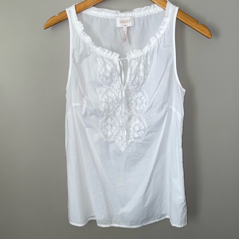 Laundry By Shelli Segal White Embroidered Sleeveless Tank
